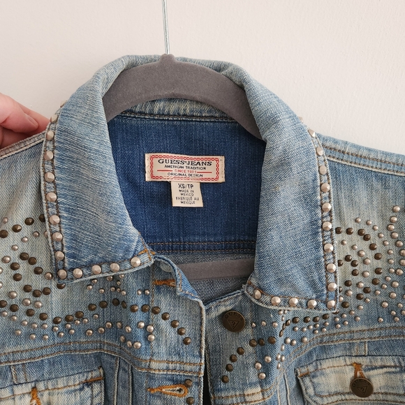 GUESS STUDDED VINTAGE DENIM JACKET SIZE XS - Picture 8 of 14